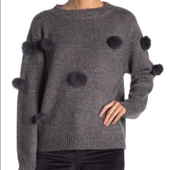 CLICHE Michelle Nicole Genuine Rabbit Fur Pompom Sweater - NWT - Large - Picture 3 of 3